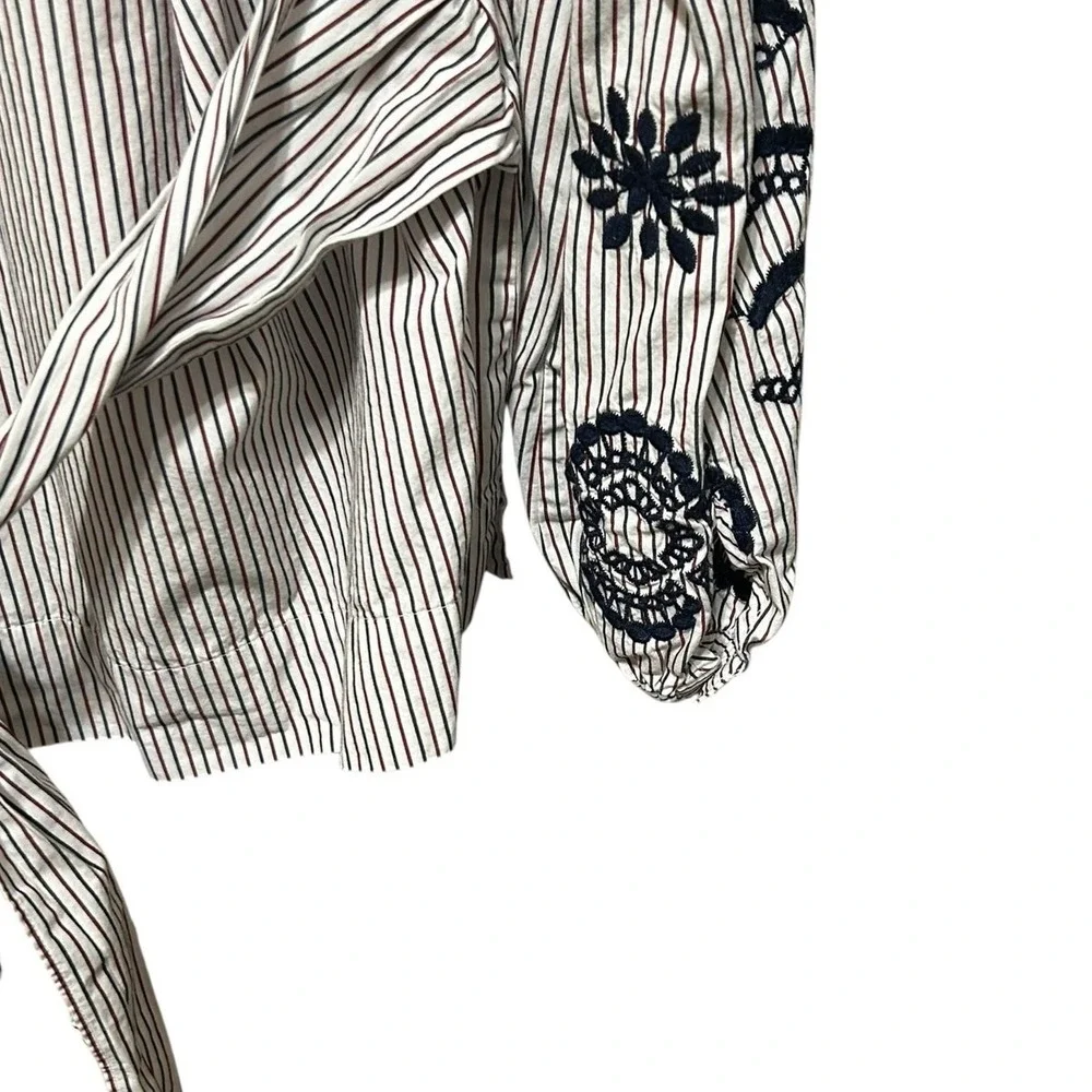 J Crew Womens‎ Peasant Boho Cottage Top L Stripe Embroidered Tie Back Parisian